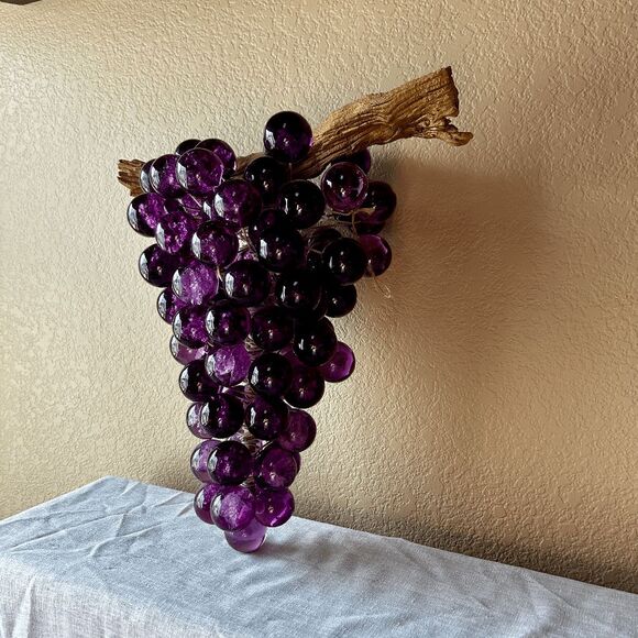 Vintage Mid-Century Purple Acrylic Grape Cluster Hanging Pendant - Picture 2 of 5